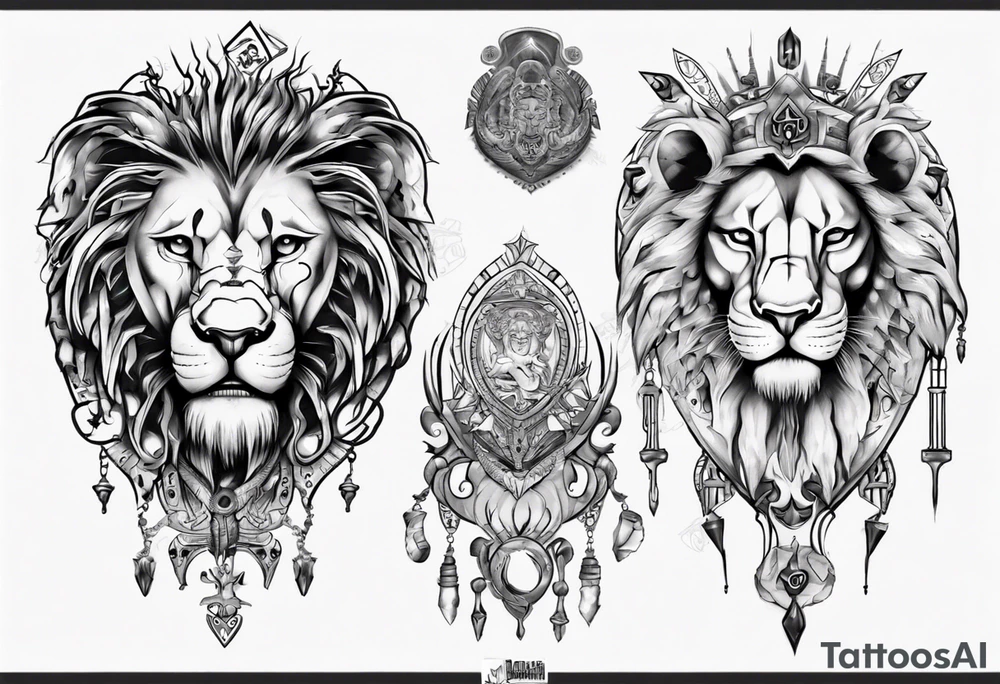 lion holding a khamssa with paw tattoo idea