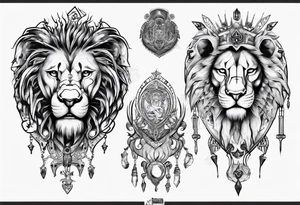 lion holding a khamssa with paw tattoo idea