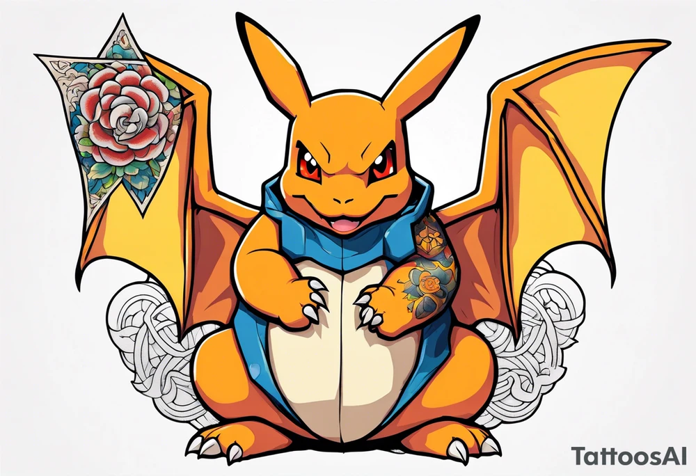 Charizard holding pikachu tattoo idea