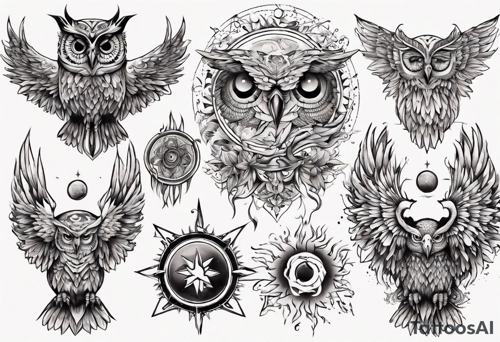 Eule und sonne tattoo idea