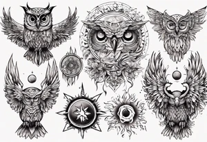 Eule und sonne tattoo idea