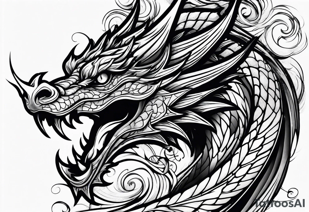 Old school dragon swirling tattoo idea