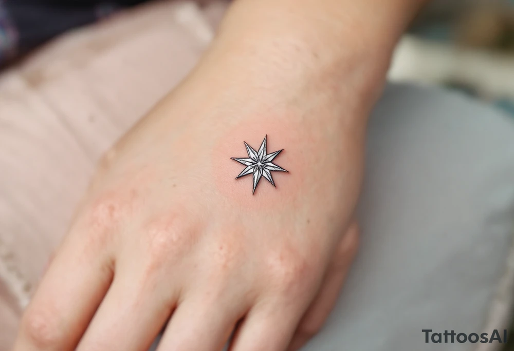 A silver eight-pointed star tattoo suggests clarity, intuition, and a lunar connection. tattoo idea