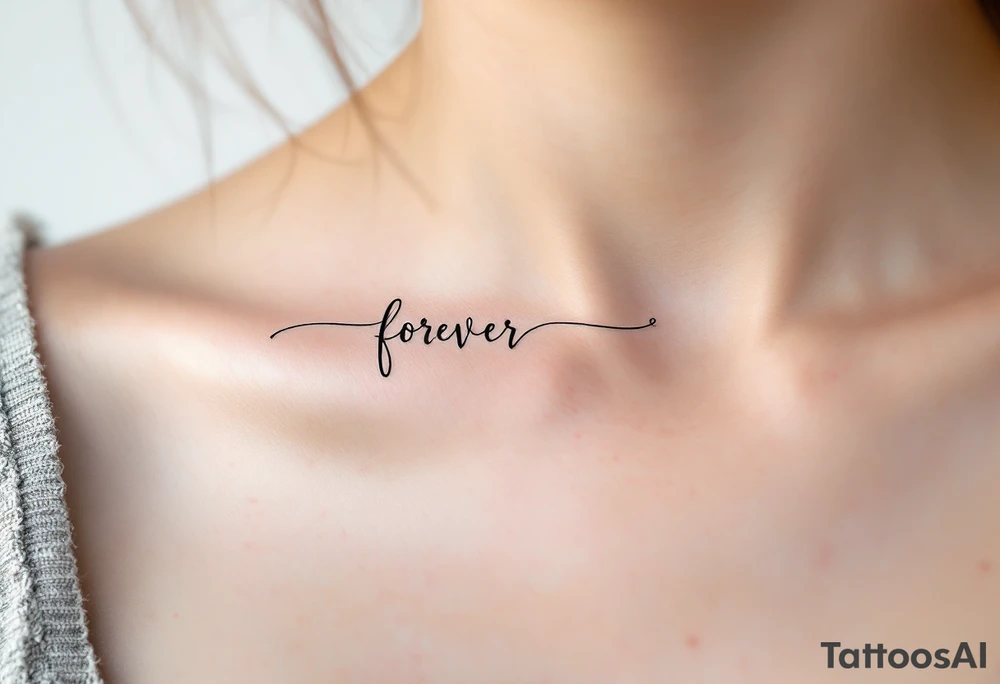A minimalistic "forever" in delicate white ink across the collarbone, like a hidden promise. tattoo idea