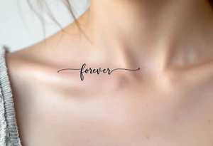 A minimalistic "forever" in delicate white ink across the collarbone, like a hidden promise. tattoo idea