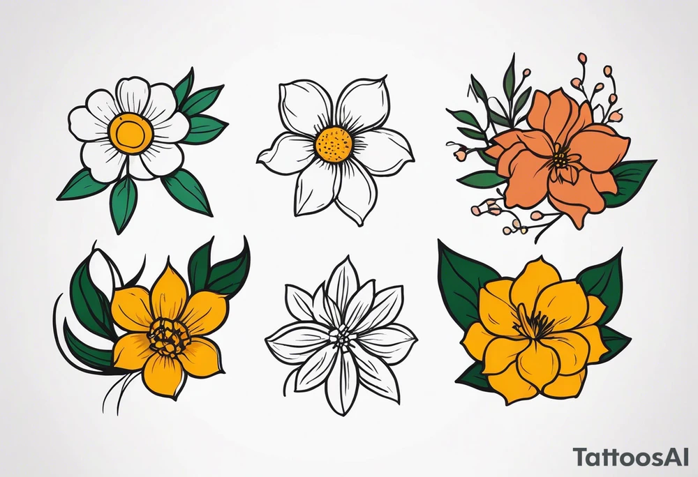 March April June November December birth flowers tattoo idea
