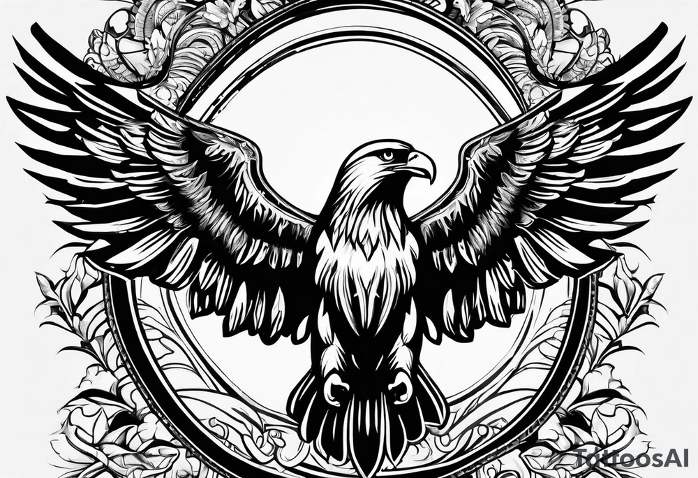 A tattoo that states catholic religion, pain and discipline to achieve your goals in life. it should be placed on the upper back. symbol of an eagle, fish, pigeon tattoo idea