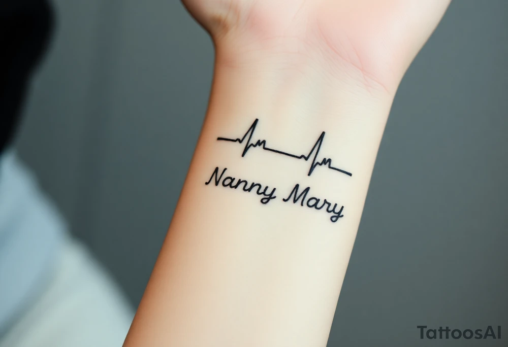 heartbeat rhythm with “Nanny Mary” in the middle tattoo idea