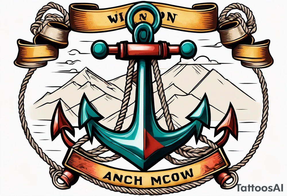 old school anchor with rope wrapped around anchor and banner across anchor tattoo idea