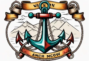 old school anchor with rope wrapped around anchor and banner across anchor tattoo idea