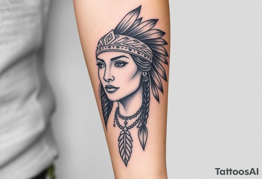 Beautiful Native American woman tattoo idea