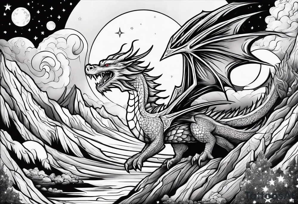 Wizard dragon in space planets tattoo idea