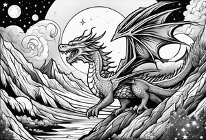 Wizard dragon in space planets tattoo idea