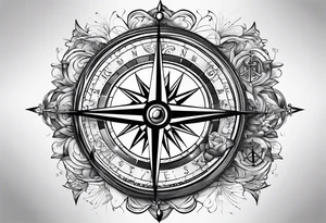 Compass with anchor and gps data and clouds tattoo idea