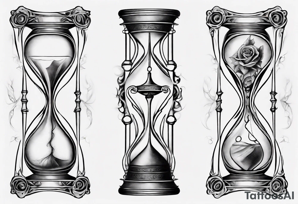 an hourglass with filagree tattoo idea