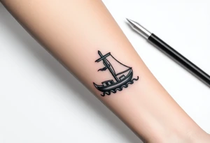 Boat on fire with cross as mast tattoo idea
