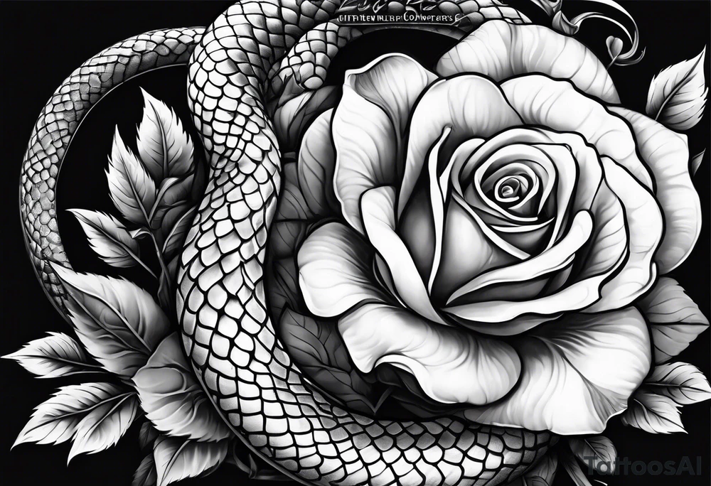 Snake wrapped around a rose stem tattoo idea