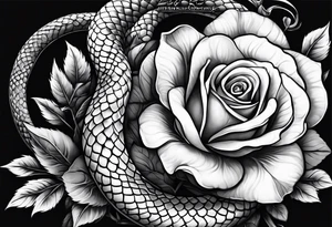 Snake wrapped around a rose stem tattoo idea