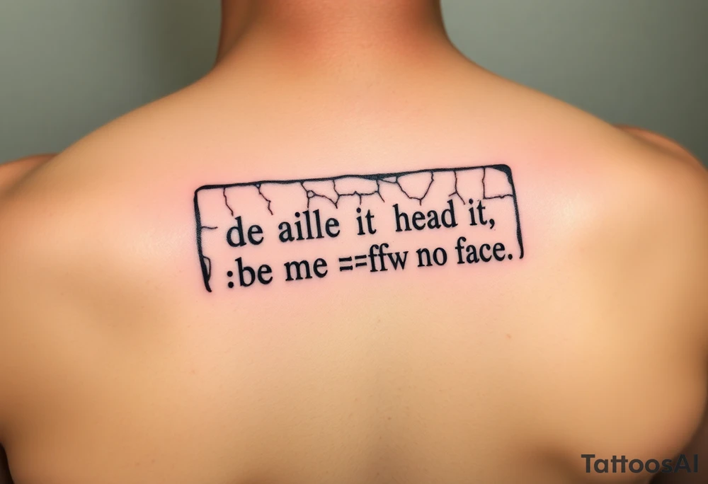"Ancient stone tablet tattoo, but:  
- Text is 4chan greentext  
- Last line: **'>be me  
>mfw no face'**  

Style: Cracked engraving. Black ink, shoulder blade." tattoo idea