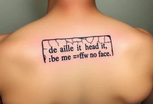 "Ancient stone tablet tattoo, but:  
- Text is 4chan greentext  
- Last line: **'>be me  
>mfw no face'**  

Style: Cracked engraving. Black ink, shoulder blade." tattoo idea