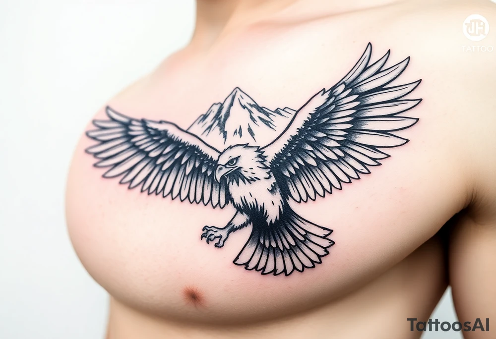 majestic eagle spreading wings against mountain peaks tattoo idea