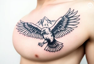 majestic eagle spreading wings against mountain peaks tattoo idea