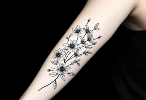 starting from a band mid forearm, narcissus flowers and holly flowers going up the arm tattoo idea