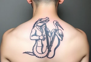 jazz musicians that are alligators and pelicans tattoo idea