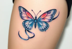 ethereal butterfly with flowing silk ribbons in moonlight tattoo idea