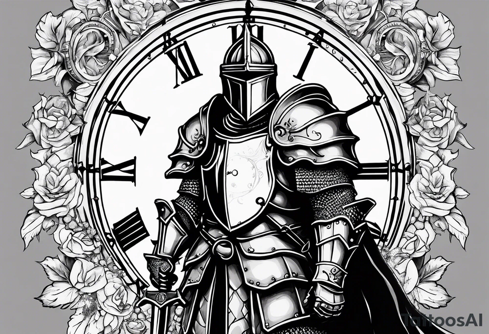 knight in heavy armor with clock tattoo idea