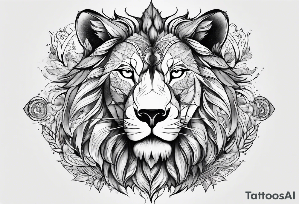 lion and wolf together but playful tattoo idea