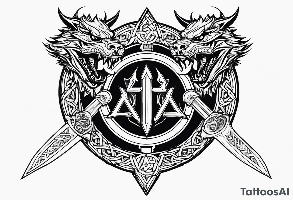 Valhalla sword shield dragon axe Valknut barbed wire chains fire tattoo idea Valhalla sword shield dragon axe Valknut barbed wire chains fire tattoo idea