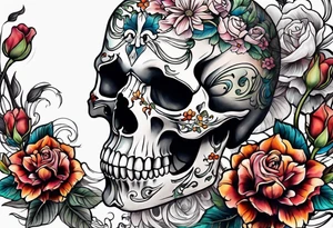 Skeletons and Flowers tattoo idea