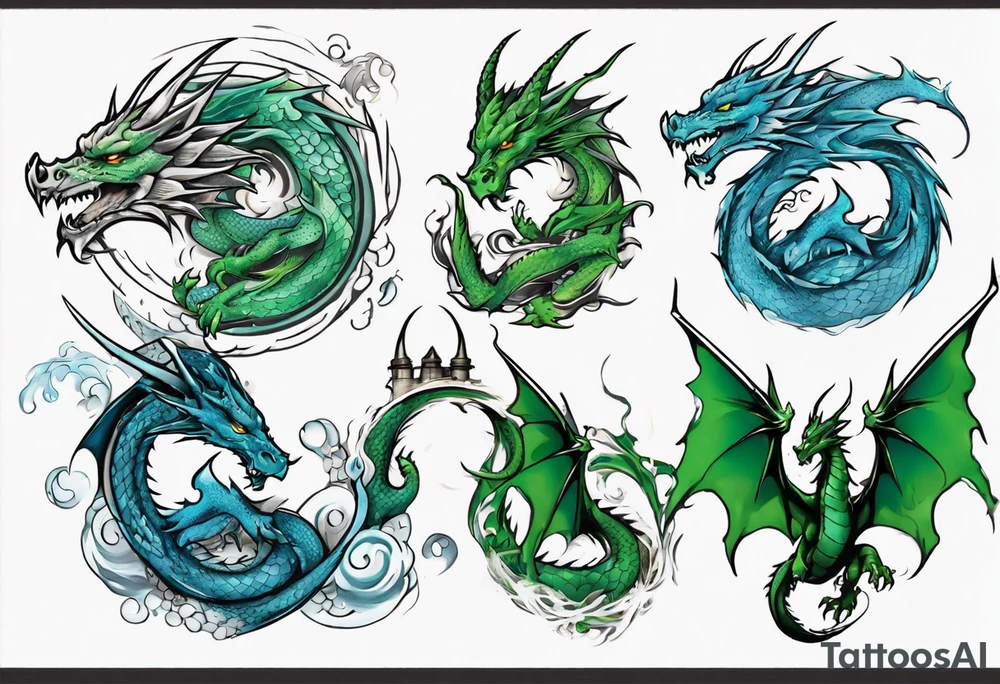 dragon half blue half green tattoo idea