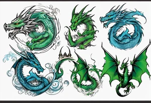 dragon half blue half green tattoo idea
