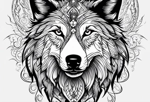 A mystical design showing a wolf as a spirit animal, surrounded by light or aura, which can signify guidance and protection. tattoo idea