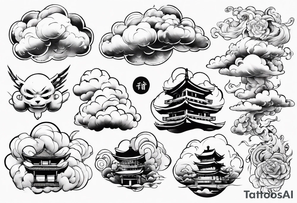 Japanese cloud with gojo anime tattoo idea