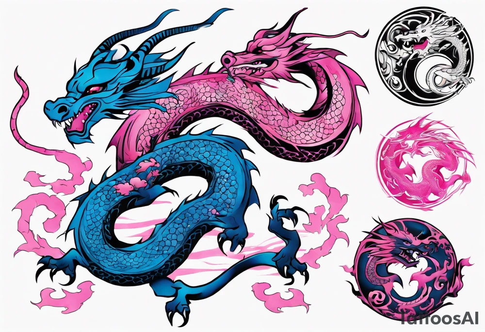 blue ying pink yang dragons tattoo idea