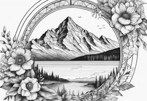 the Fibonacci Sequence. Based on the last image produced, replace the left side of the image with the Rocky Mountains that drops into a triangular point. Remove the flora theme tattoo idea