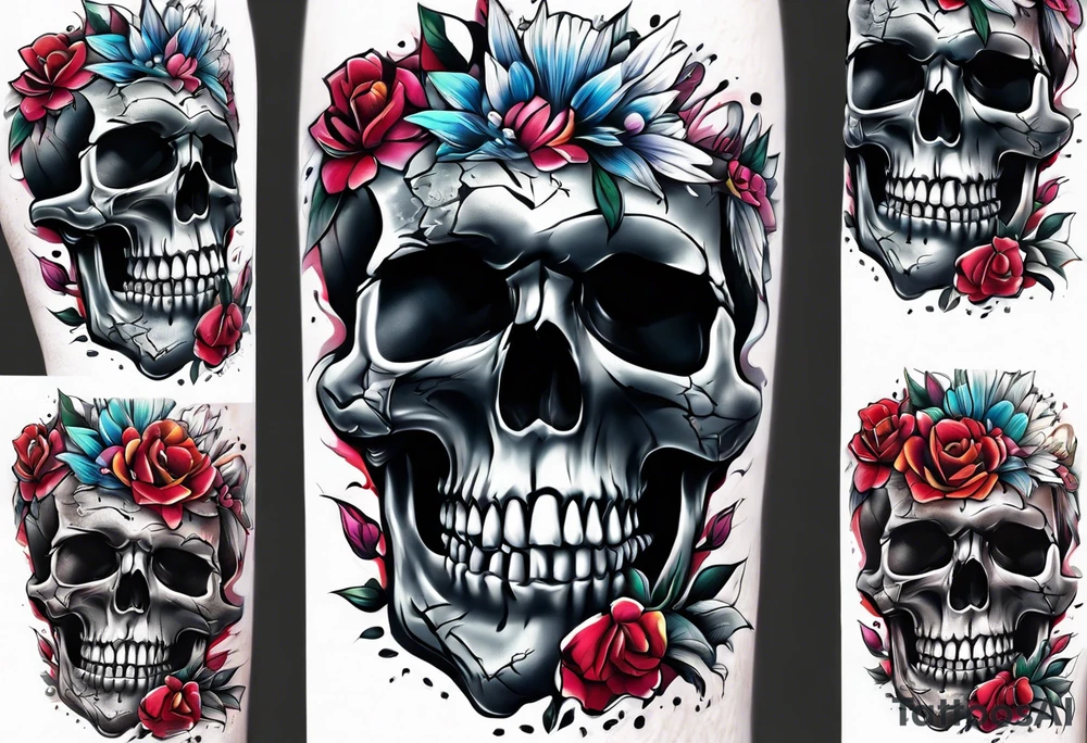 extreme joint pain breaking through skin on arm skull no flowers tattoo idea