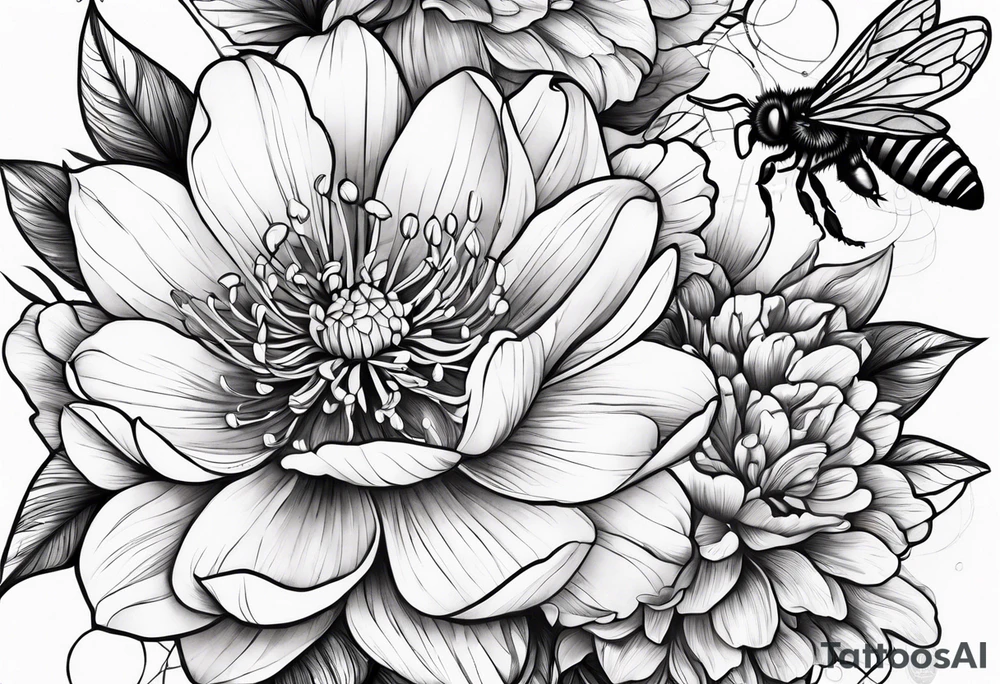 Lily rose with rose bud honey bee peony arm cuff tattoo idea Lily rose with rose bud honey bee peony arm cuff tattoo idea