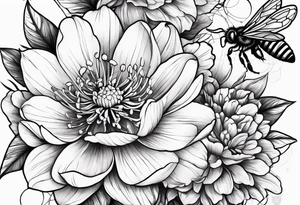 Lily rose with rose bud honey bee peony arm cuff tattoo idea