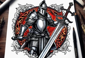 a knight pulling a sword out of the bible tattoo idea