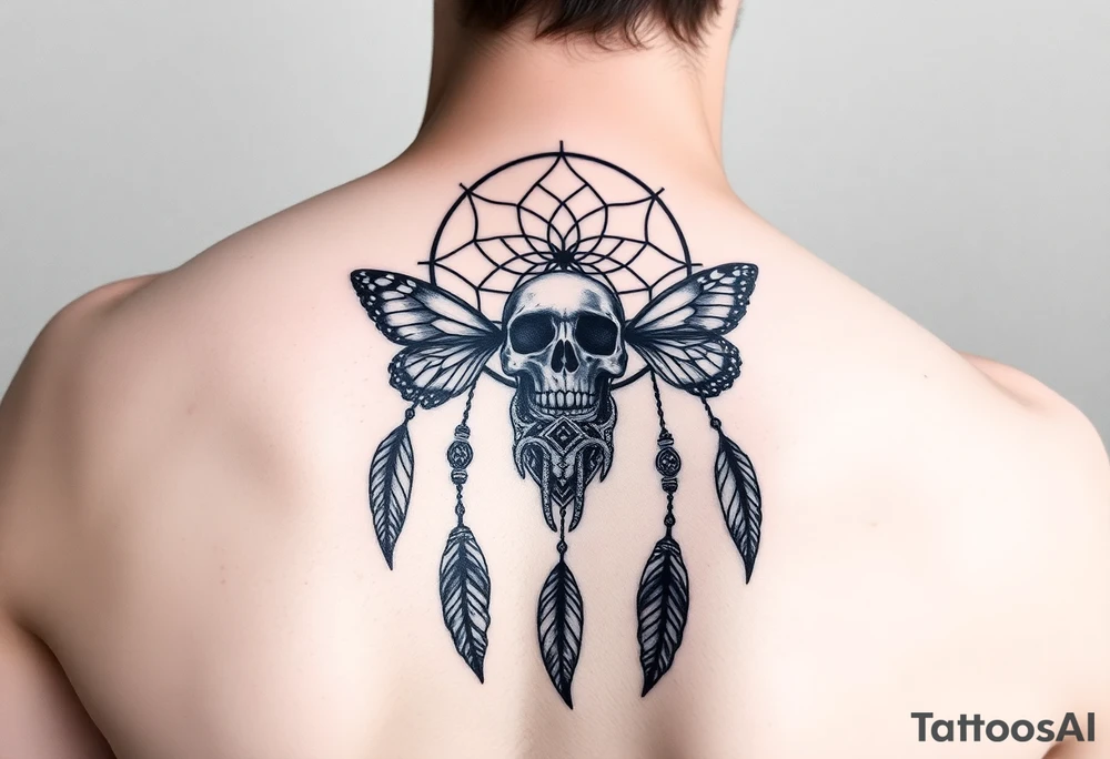 Dreamcatcher with butterfly's and skull tattoo idea