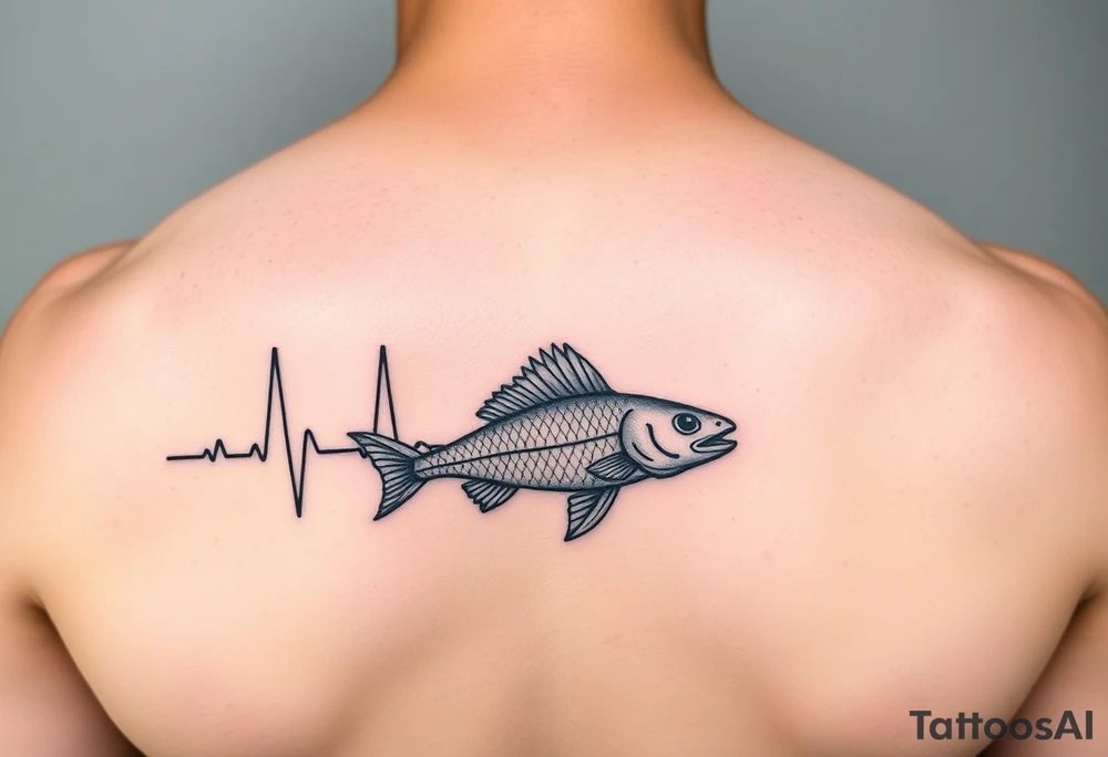 Design tattoo that goes from electrocardiogram life line to simple eagleray fish and back to electrocardiogram life line tattoo idea