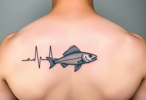 Design tattoo that goes from electrocardiogram life line to simple eagleray fish and back to electrocardiogram life line tattoo idea