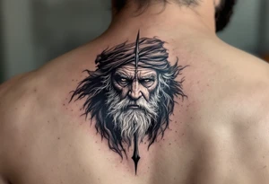close-up old man with trident tattoo idea