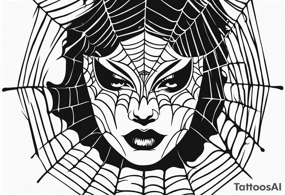 Crying masquerade face with spider webs tattoo idea