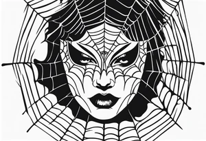 Crying masquerade face with spider webs tattoo idea