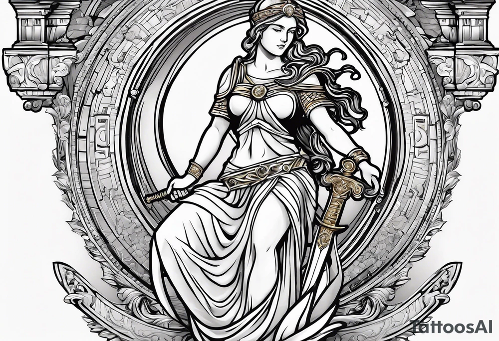 Iustitia is the Roman goddess personifying justice,(a sword ready to strike the guilty) is a symbol.The scale is a symbol of measurement, consideration, judgment, judgment, balance, balance, justice, and smart insight,Blindfold tattoo idea